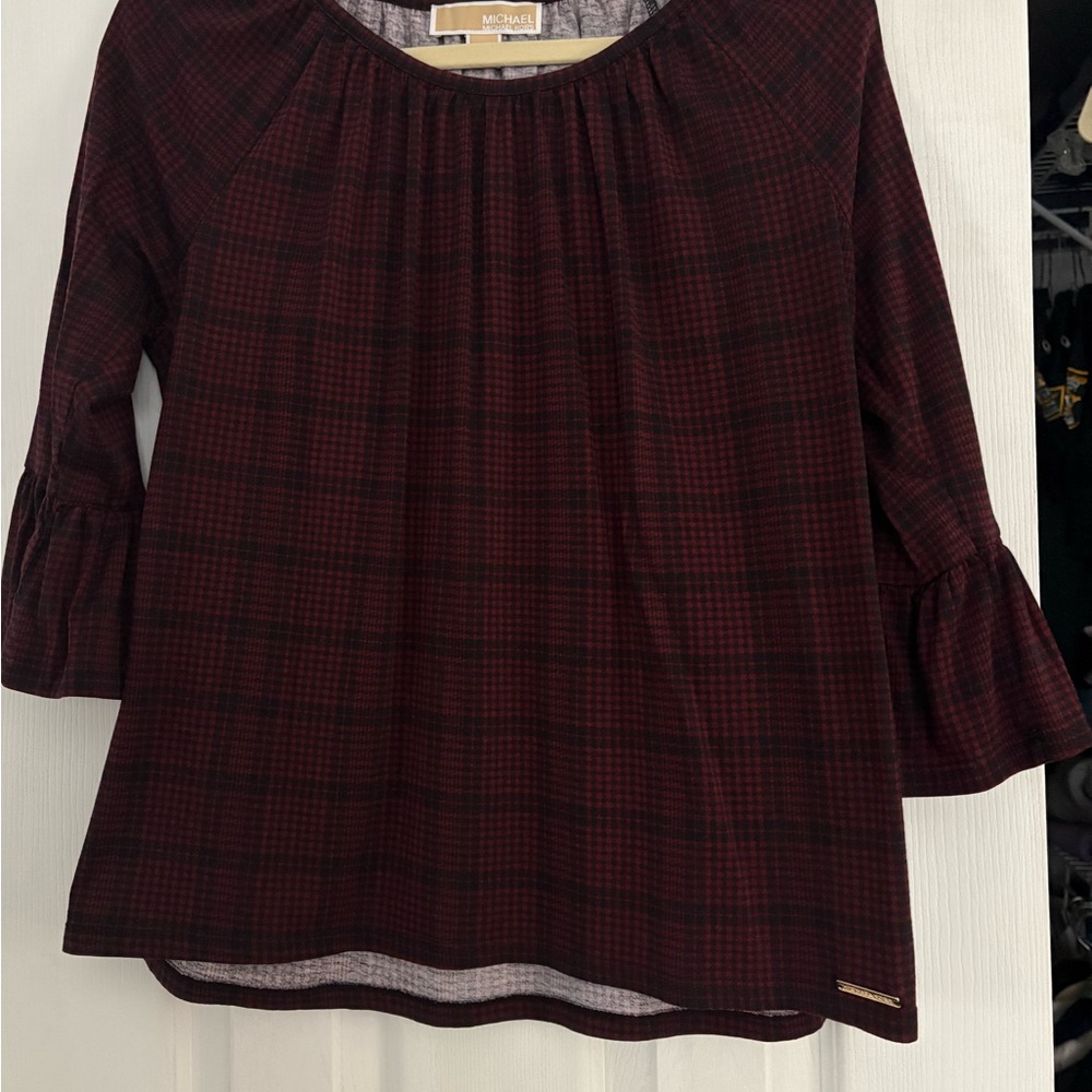 Michael Kors Dark Red Checkered Blouse